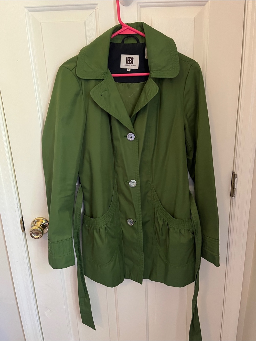 Laundry By Shelli Segal Olive Green Trench Coat with Removable Tie